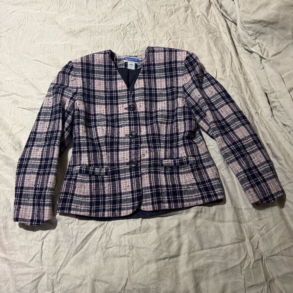 Y2K Vintage Pendleton Women’s Wool Plaid Blazer Jacket Size 8